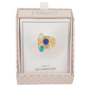 Dillards Triple Band Blue Green White Ring Womens Size 7